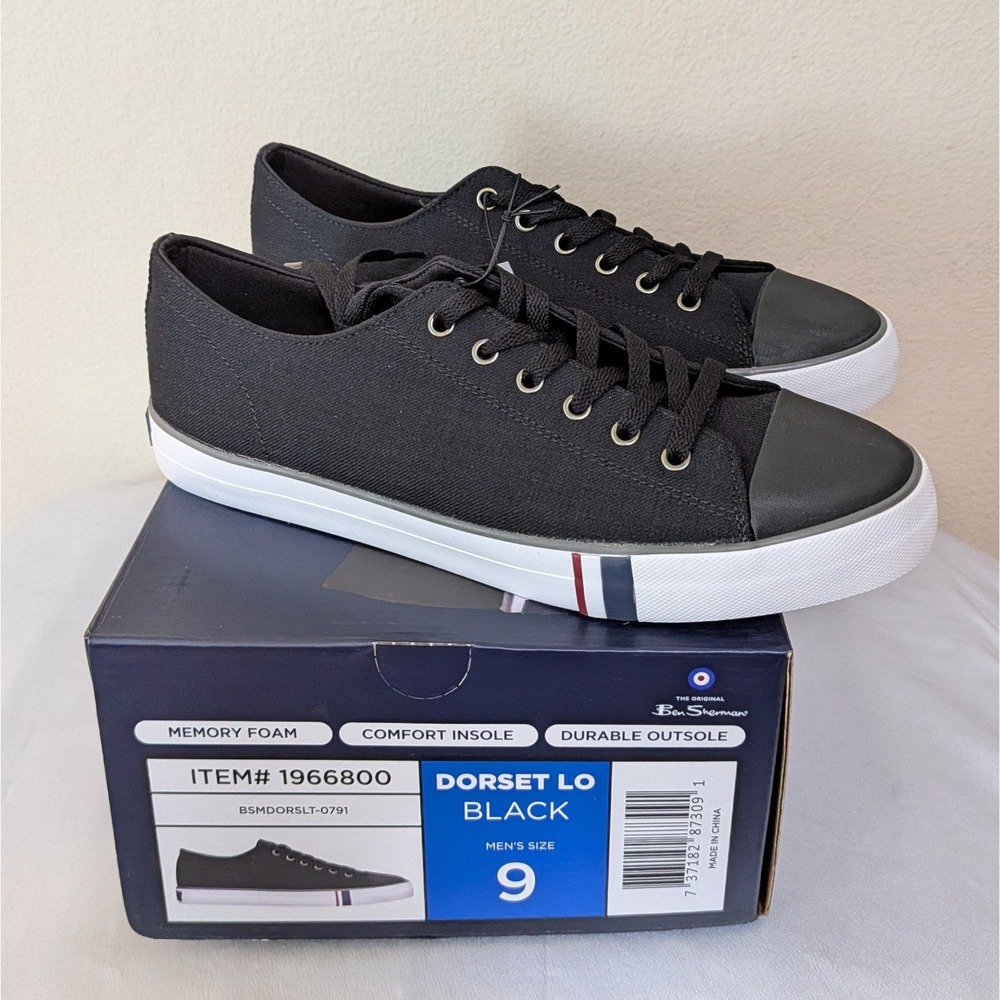 New Ben Sherman Dorset Lo Men's Black Canvas Low Top Memory Foam Shoes 9